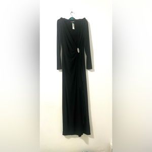 NWT Lauren Ralph Lauren Evening Women's Black Long Sleeve Wrap Dress Size 8